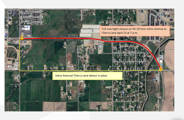 Full overnight closure on SH-16 From Johns Avenue to Cherry Lane April 13