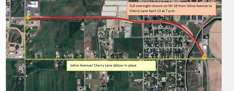 Full overnight closure on SH-16 From Johns Avenue to Cherry Lane April 13
