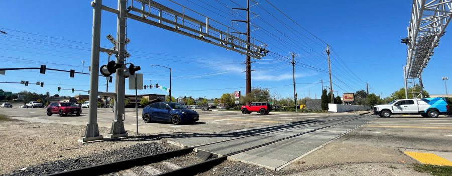 Railroad crossing on Milwaukee Street in Boise.