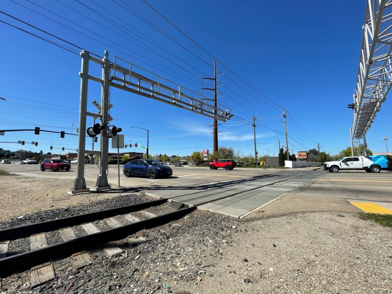 Railroad crossing on Milwaukee Street in Boise.