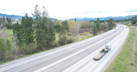 Aerial view of I-90 near Cataldo looking east