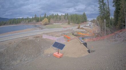 A construction zone on the side of a road.