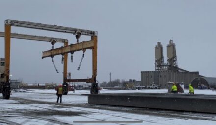Employees from Contech Engineered Solutions building girders in Caldwell, Idaho.