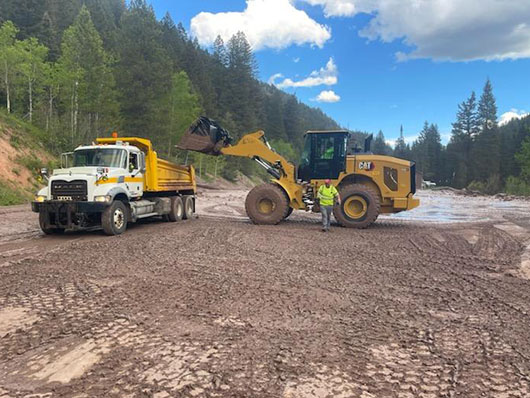 ITD crews and equipment assist WYDOT during initial stages of the landslide that caused the catastrophic failure and closure of the Teton Pass.