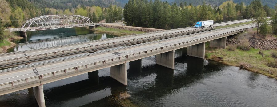 View of the bridges on I-90 over the Coeur d'Alene river near Cataldo
