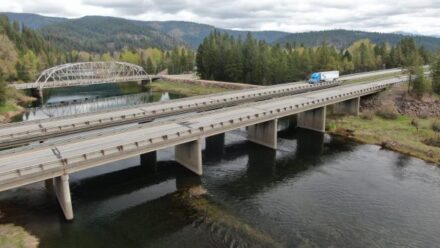 View of the bridges on I-90 over the Coeur d'Alene river near Cataldo