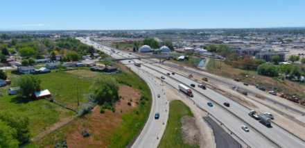 Cars driving on I-84 through Caldwell