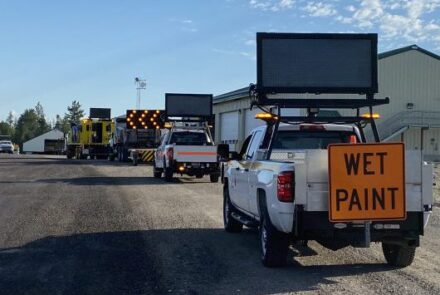 Vehicles involved in a mobile painting operation