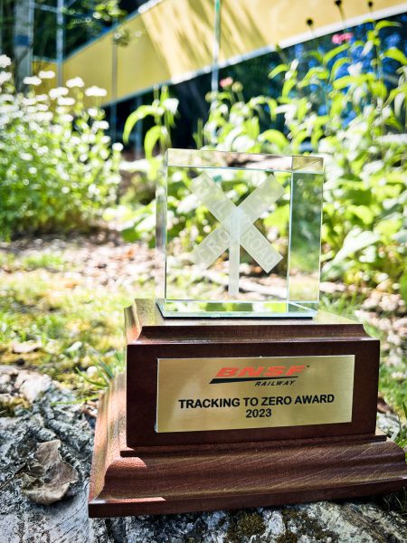 Close up photo of the 'Tracking to Zero' trophy.