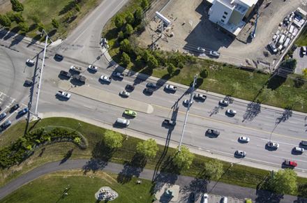 Roadway intersection with traffic