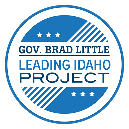 Circular logo, Governor Brad Little Leading Idaho project