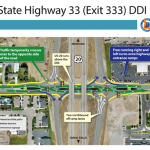 Aerial map and graphic descriptions of how to drive the diverging diamond traffic pattern at Rexburg Exit 333