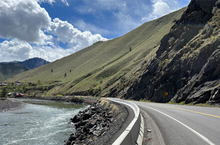 A steep rocky slope above the US-95 highway near Riggins.