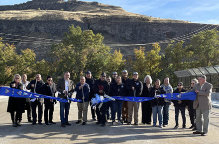 Officials cut a ribbon on the new US-95 Aht'Wy interchange outside of Lewiston.