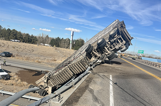 Crash at the Declo Exit with semi over the rails