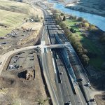 Picture of the Aht'Wy Plaza interchange from above looking towards the east.