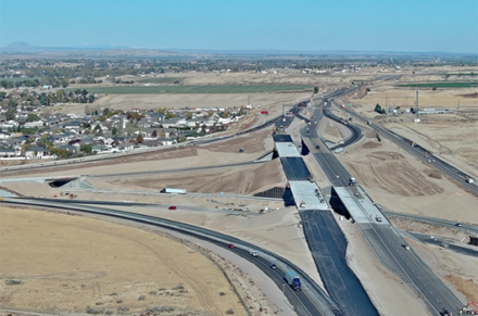 An aerial view of an interchange.
