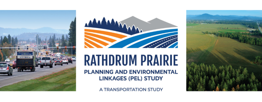 Logo for the Rathdrum Prairie PEL Study and aerial photos of the prairie.