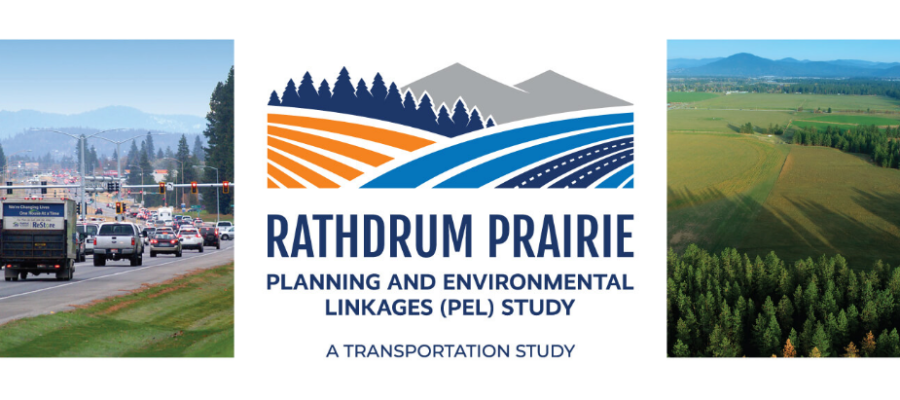 Logo for the Rathdrum Prairie PEL Study and aerial photos of the prairie.