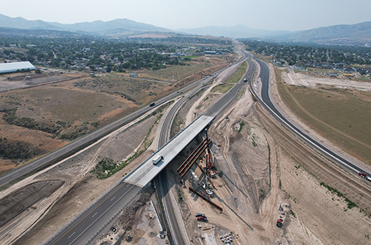 Drone photo of the System Interchange at Pocatello.