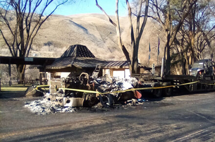Vehicle debris from a fire outside of the US-95 Sheep Creek Rest Area.