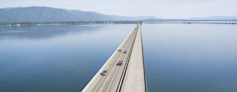 Aerial view of the Long Bridge looking north into Sandpoint