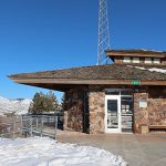 The stone building containing bathroom facilities at Clark Hill Rest Area along US-26 between Ririe and Swan Valley.