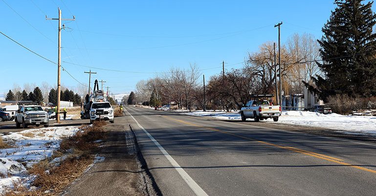 ITD and City of Rigby crews work roadside on SH-48 in preparation for furthering a 45 mph speed zone east of Rigby that takes effect next week.