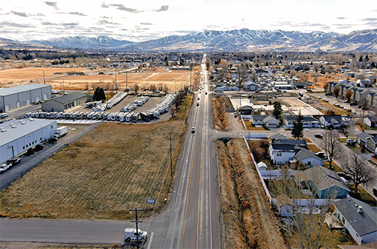 Drone photo of Siphon Road north of Chubbuck