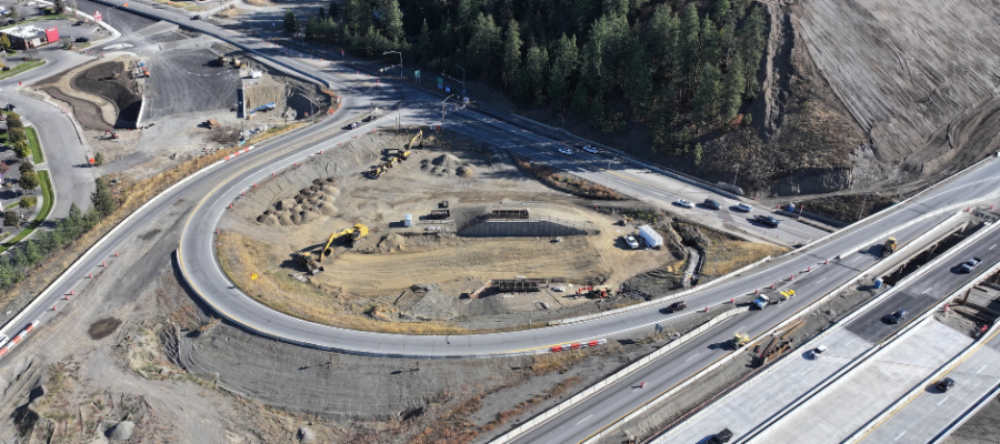 Aerial view of the westbound I-90 SH-41 exit loop ramp