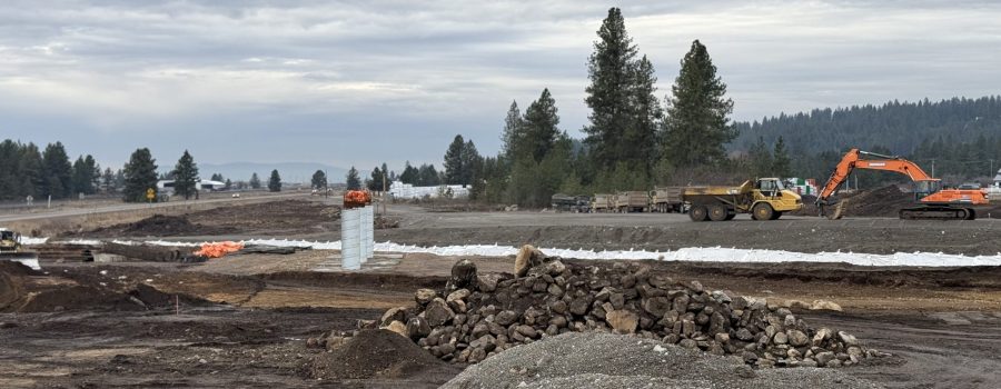 Looking at SH-53 south with a view of some of the new bridge structures being built.