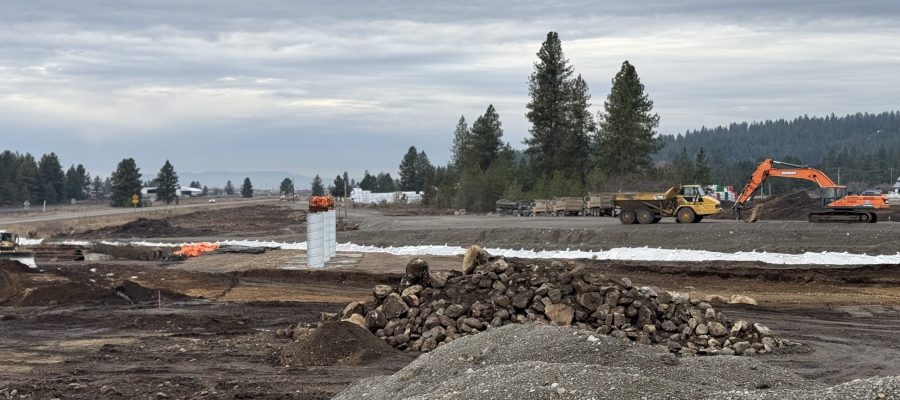 Looking at SH-53 south with a view of some of the new bridge structures being built.