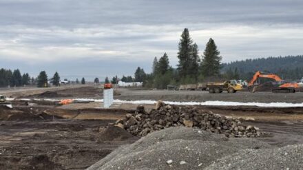 Looking at SH-53 south with a view of some of the new bridge structures being built.