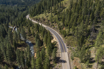 The repaired section of US-95 as seen from a drone.