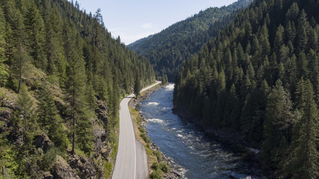 The US-12 highway can be seen on the left and the river is on the right