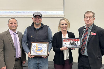 Left to right: ITD District Engineer Todd Hubbard, J.R. Simplot Environmental Manager Jesse King, J.R. Simplot Environmental Specialist Jeanene Lowry, ITD District 5 Board Member John Bulger.