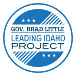 Circular logo, Governor Brad Little Leading Idaho project