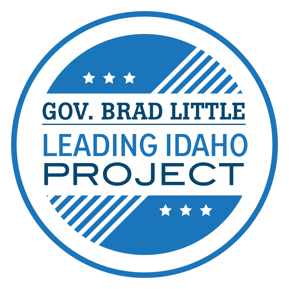 Circular logo, Governor Brad Little Leading Idaho project