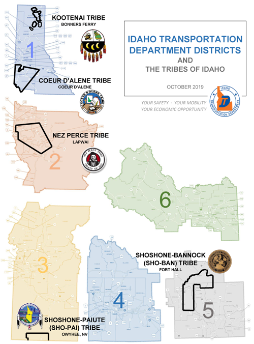 A map of ITD districts and tribe locations.