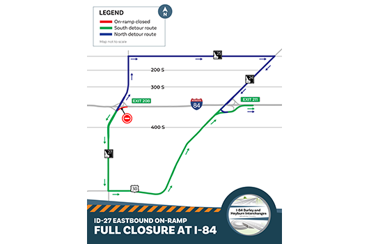 Map showing the Burley detour.
