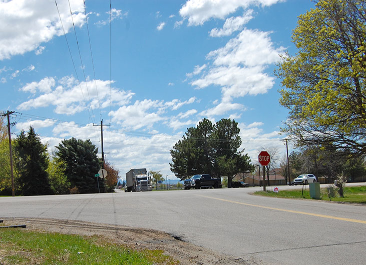 US-26 & 55th intersection between Idaho Falls and Ririe where a signal installation project is planned, showing traffic and roadway