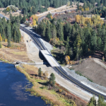 Aerial view of the newly constructed bridge on US-95 at McArthur Lake