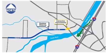 Map showing construction area west of Blackfoot.