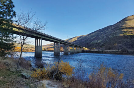 View of the US-95 Spalding bridge taken from the bank of the river.