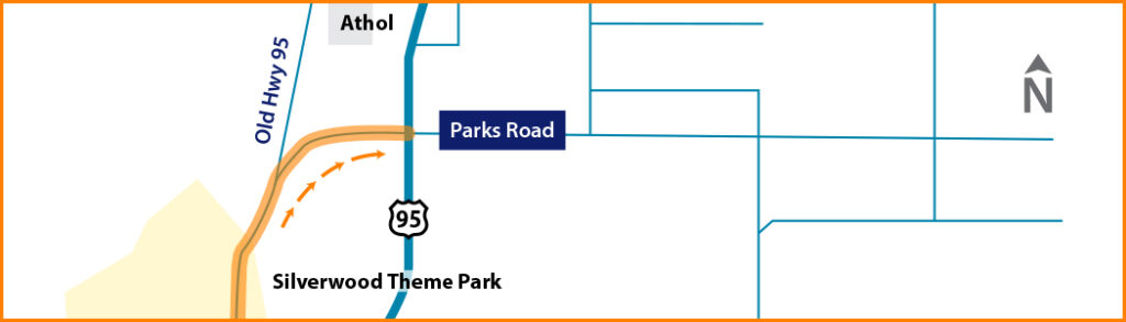 Map of the proposed re-routing of Old U.S. Highway 95 onto Parks Road. 