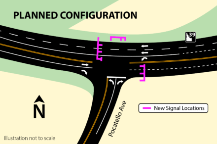 Map of intersection showing new traffic signal locations.
