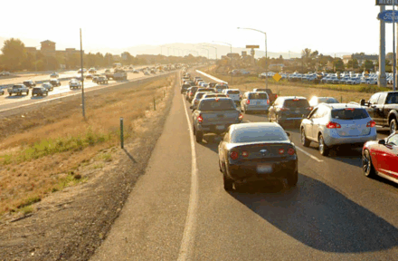 Cars stacked on the on-ramp