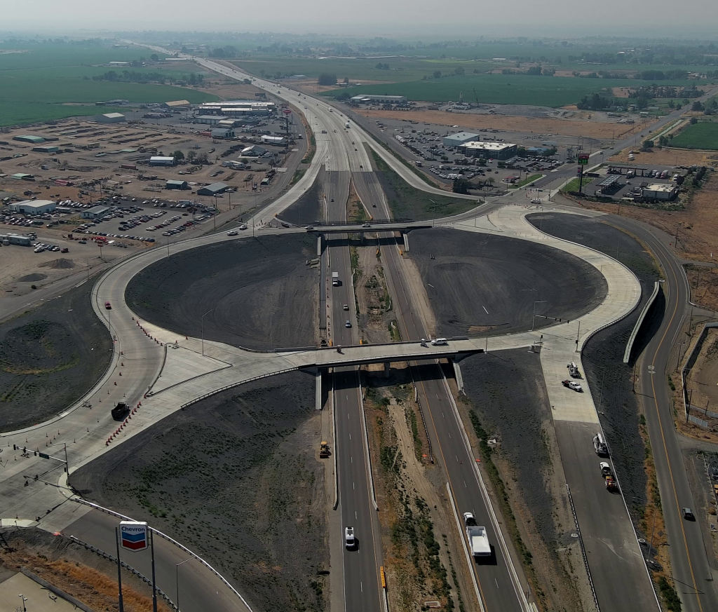 Drone shot of the South Jerome Interchange facing east 