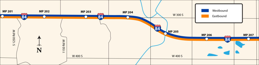 Interstate 84 project area between mile post 201 and milepost 207.