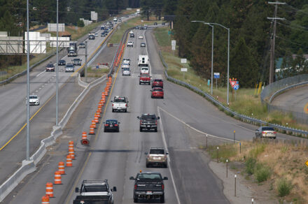 Traffic on I-90 near Northwest Boulevard in Coeur d'Alene.